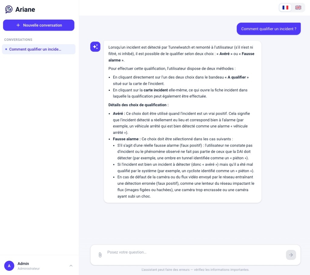 Ariane interface: support conversation and incident qualification