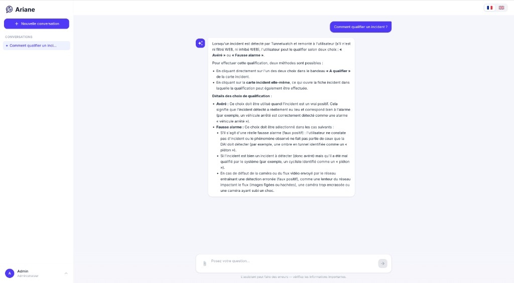 Ariane interface, AI agent support conversation