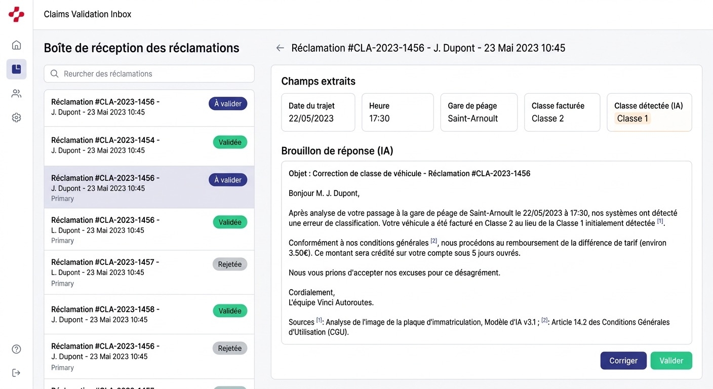 Boîte de validation des réclamations de Litix