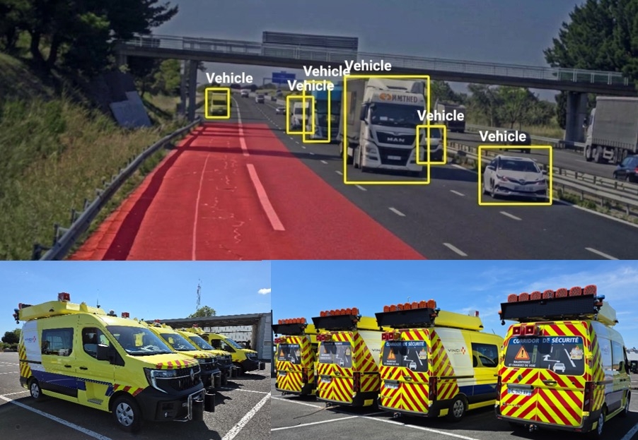 Vehicle detection and safety corridor behind an intervention van