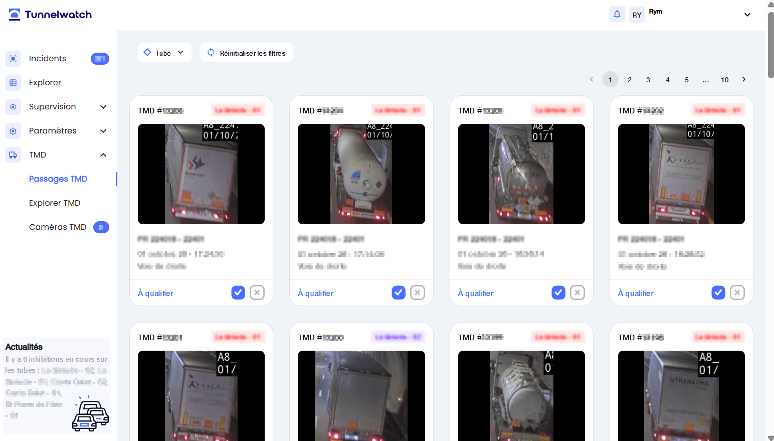 Tunnelwatch interface: TMD passages and detection cards
